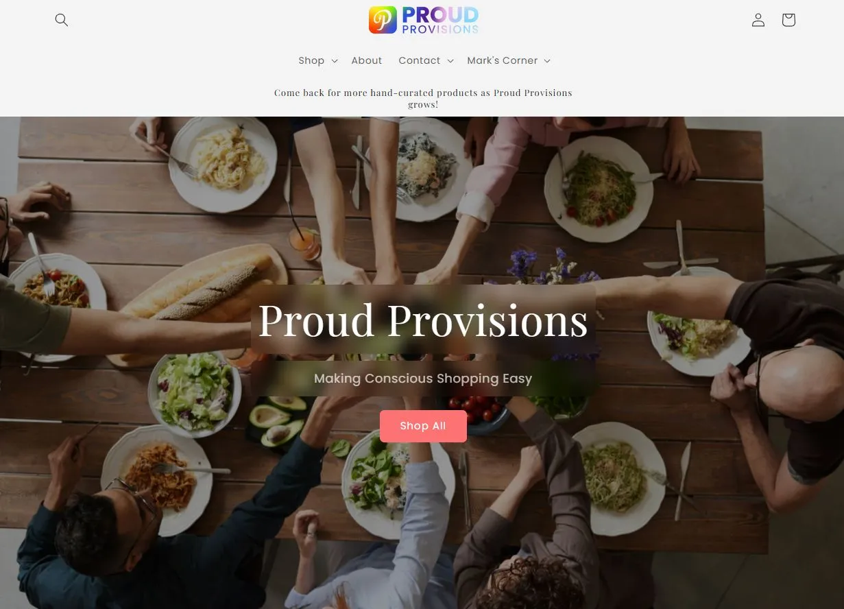 Proud Provisions project homepage preview